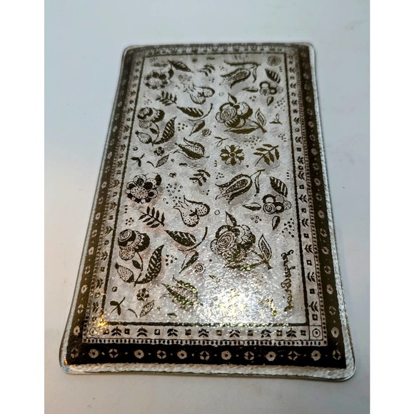 Vintage MCM Georges Briard Persian Garden Gold Gilt Floral Glass Tray Signed - Picture 5 of 5